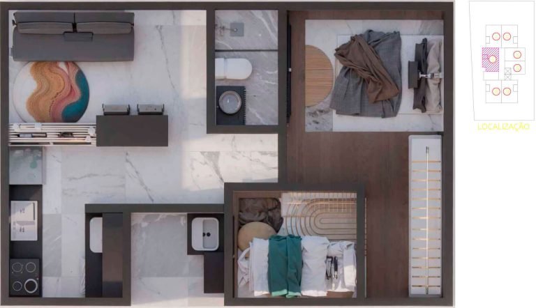 Edifício Heloísa planta de apto decorada tipo 3